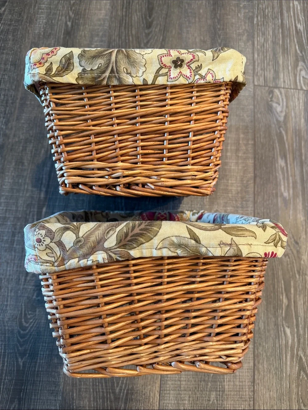 Wicker Storage Basket with Floral Liners Set of 2